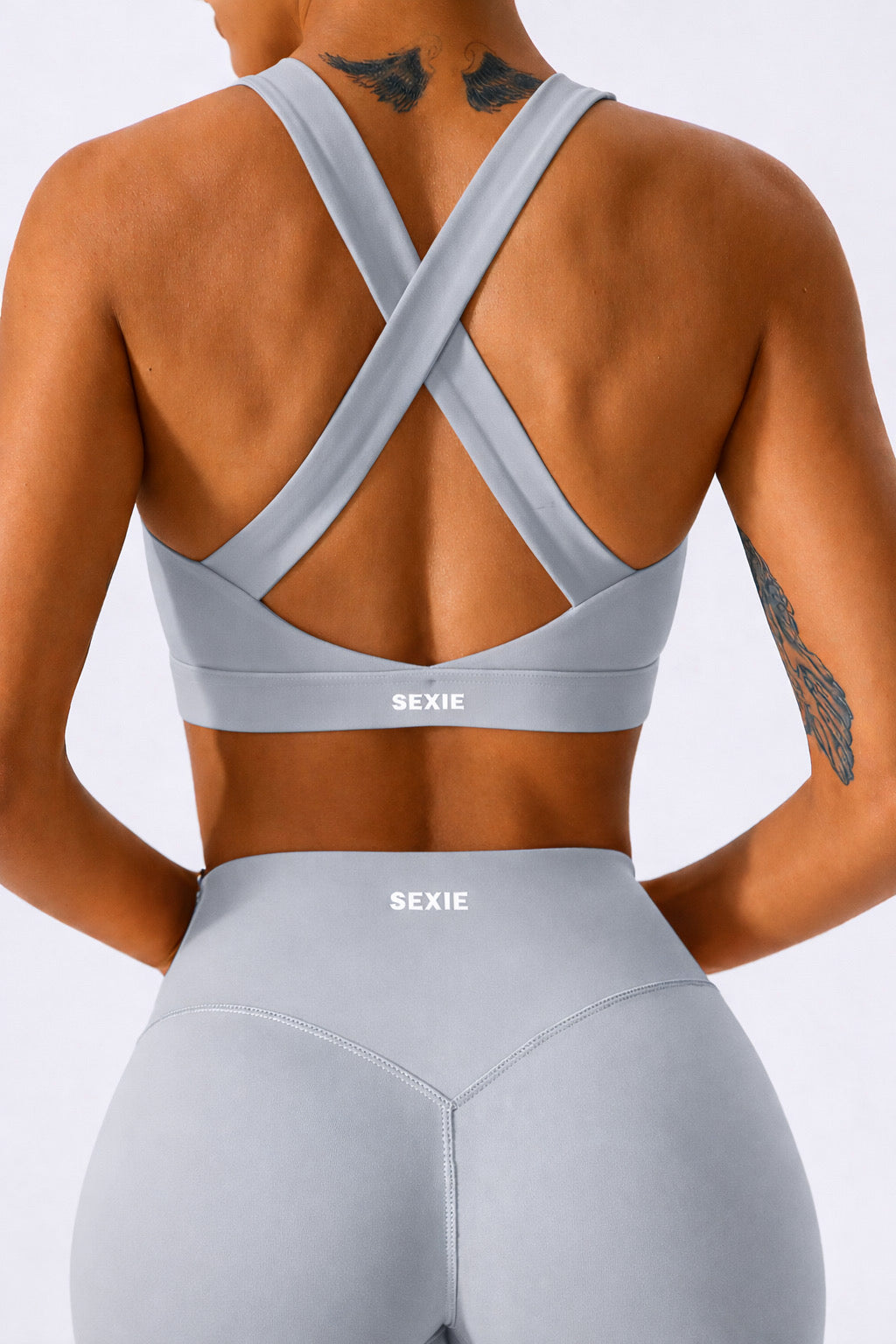 SEXIE | Women's 3-Piece Criss Cross Active Set With Crop Top, Sweater & High Waist Leggings - Breathabl